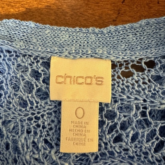 Chico's Size 0 (Small) Blue Open-Knit Open-Front Linen Blend Shrug Cardigan - Picture 2 of 4